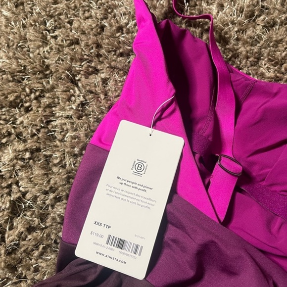 NWT Athleta Color Block One Piece Swimsuit, Size XXS Electric Fuchsia - Picture 4 of 6